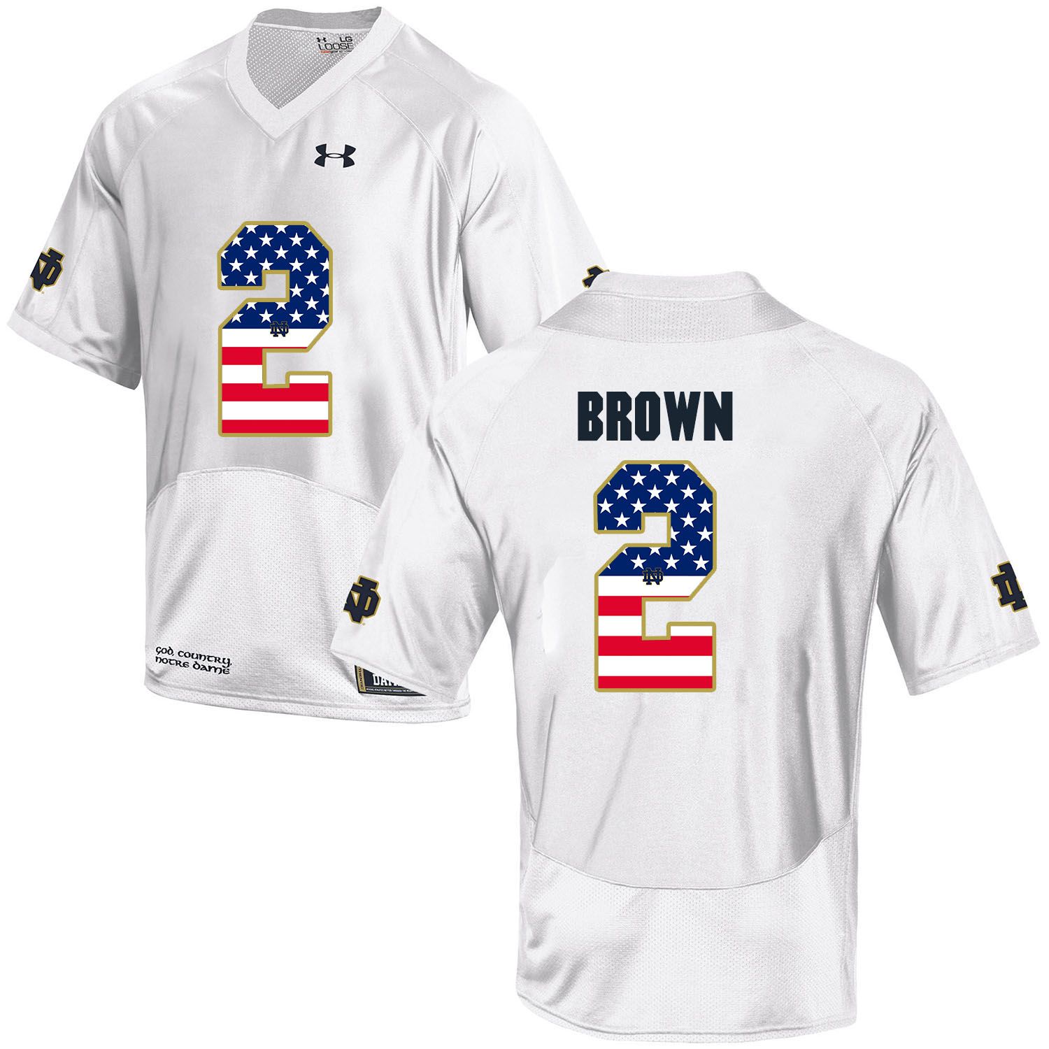 Men Norte Dame Fighting Irish 2 Brown White Flag Customized NCAA Jerseys